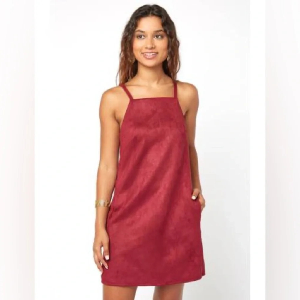 NWT Abbeline Square Neck Ultra Suede Sheath Dress Pockets Wine Size XS